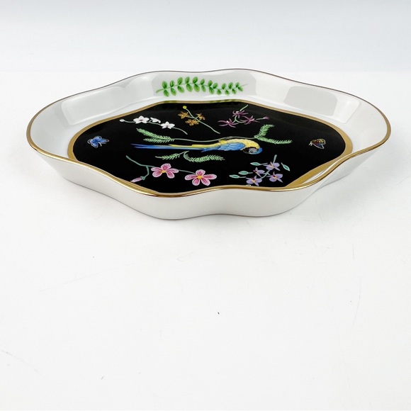 Lynn Chase 80's Safari Jaguar Jungle Exotic Bird Leaf Trinket Dish Black Gold - Picture 6 of 11
